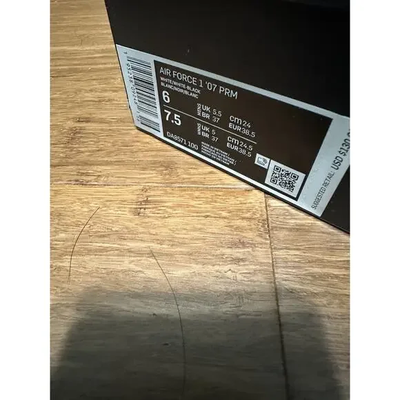 Nike Air Force 1 '07 PRM Silver Chain Sneakers DA8571-100 Size 6